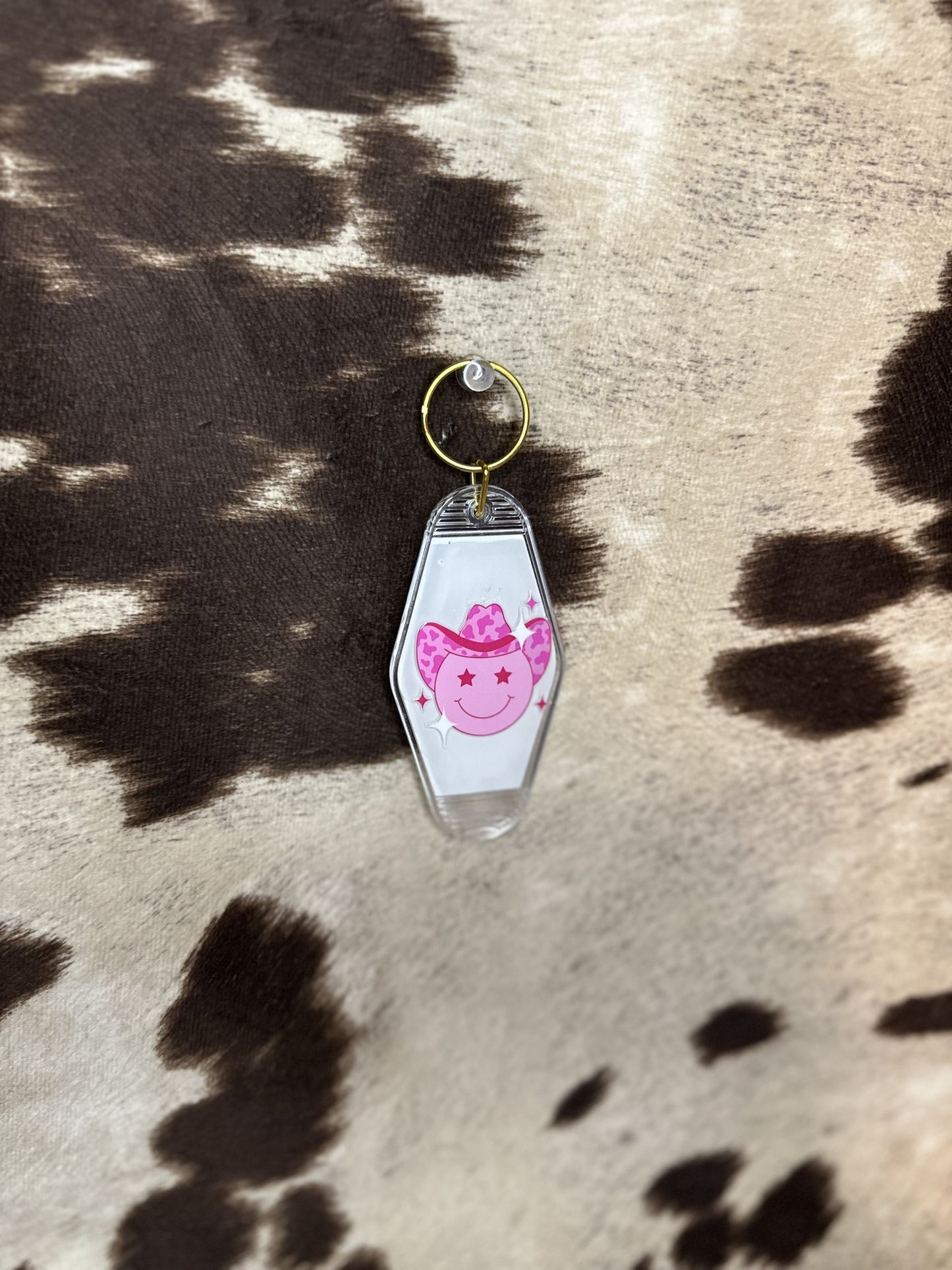 Howdy Cow Print Motel Keychain