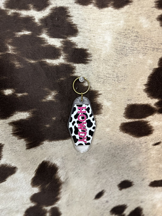 Howdy Cow Print Motel Keychain